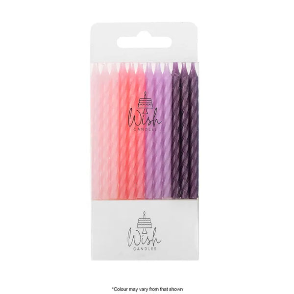 WISH - 8CM PINK TO PURPLE SPIRAL CANDLES - 24 CANDLES