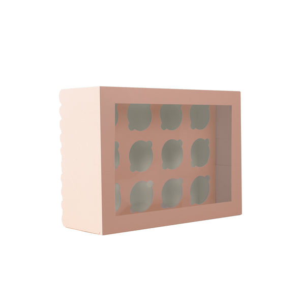 PAPYRUS SCALLOPED TALL CUPCAKE BOX (12 HOLE) - PASTEL PINK
