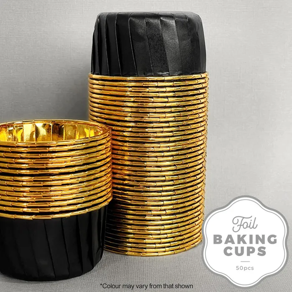 Cake Craft - Foil Baking Cup - Round - Black and Gold - 50 Pack