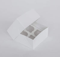 4 Regular Cupcake Boxes with Clear Window - Gloss White