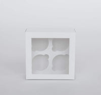 4 Regular Cupcake Boxes with Clear Window - Gloss White