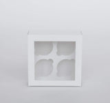 4 Regular Cupcake Boxes with Clear Window - Gloss White