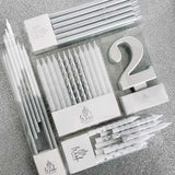 WISH - TALL LINE CANDLES - METALLIC SILVER - 12 CANDLES