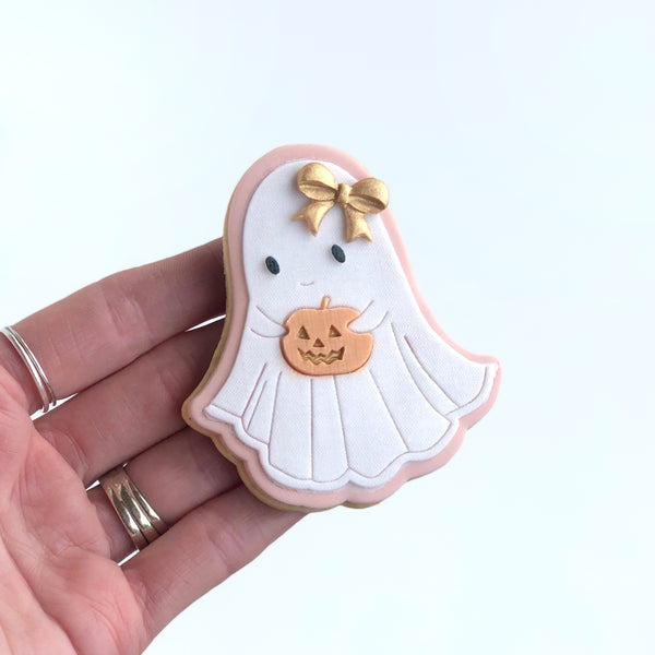 Linen Ghost Stamp with matching cutter (holding pumpkin)