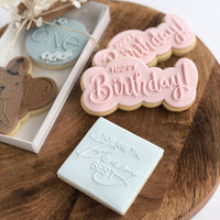 Happy Birthday Power Pop! stamp with matching bubble cutter