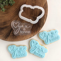 Discontinued - Love you a tonne Power Pop! stamp with bubble cutter
